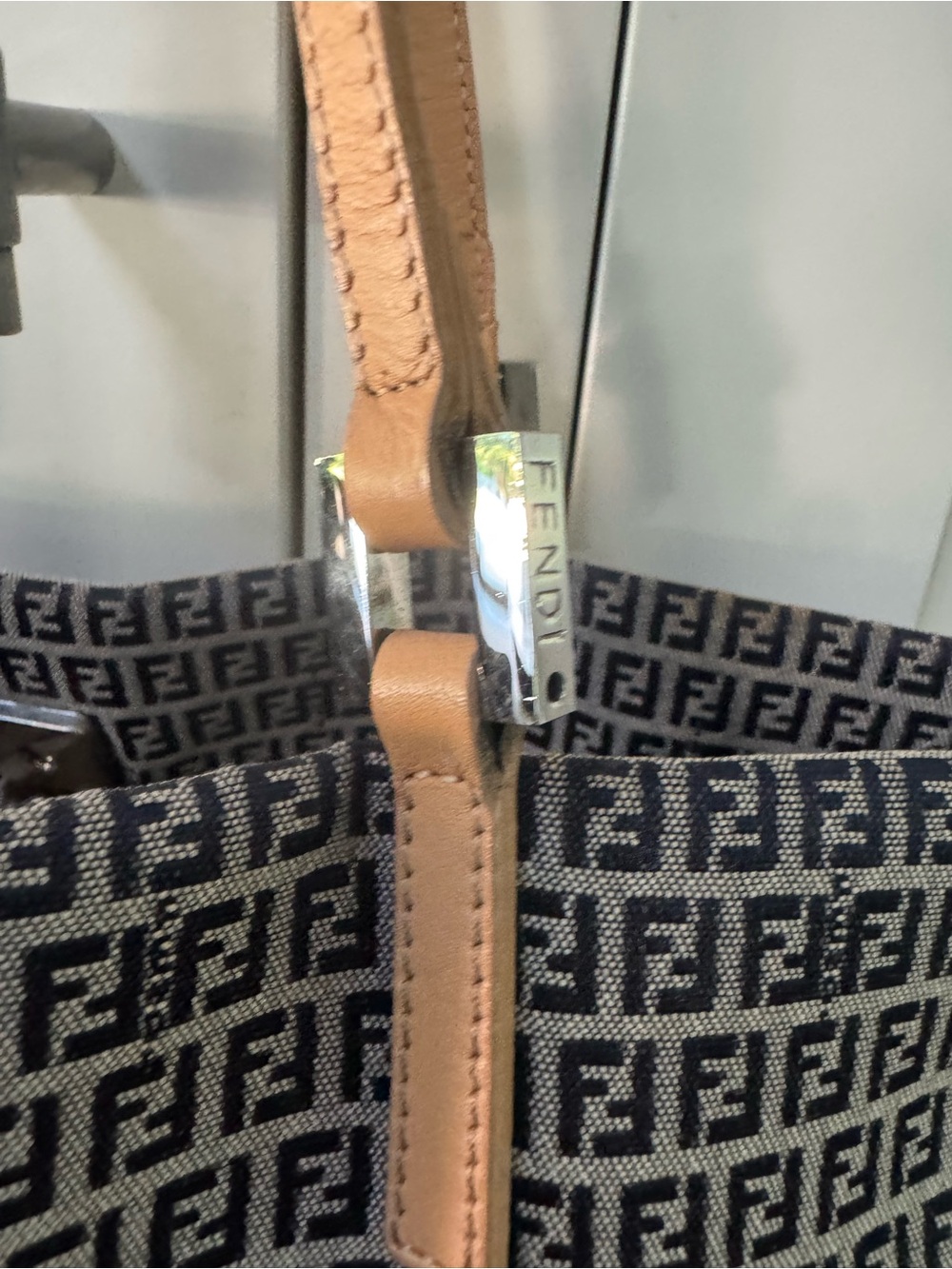 FENDI Zucca FF Navy Monogram Canvas Leather Tote Bag Made In Italy LIKE NEW - Picture 9 of 14